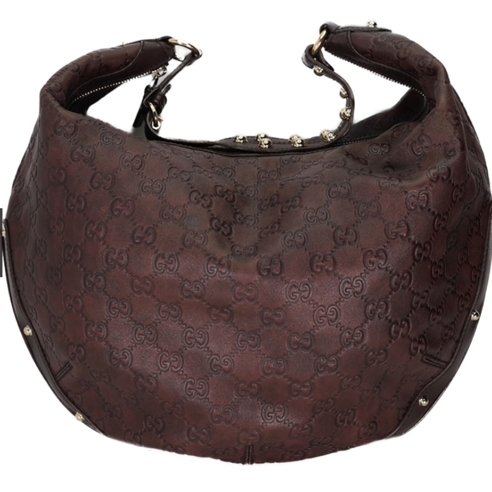 Authentic Guccissima Biba Ox Blood embossed leather studded hobo bag